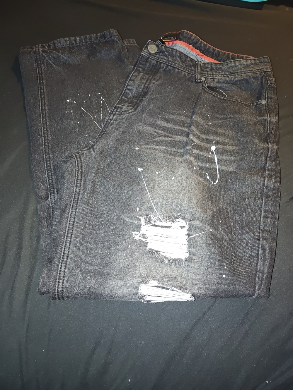 Switch Remarkable Men's Black Distressed Paint-Splatter Jeans 42/32